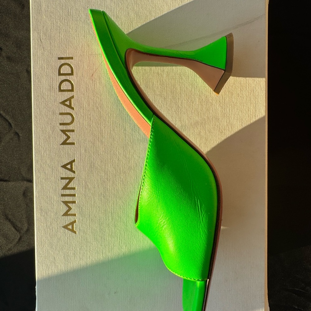 Amina Muaddi Neon Green Heels - Picture 9 of 11
